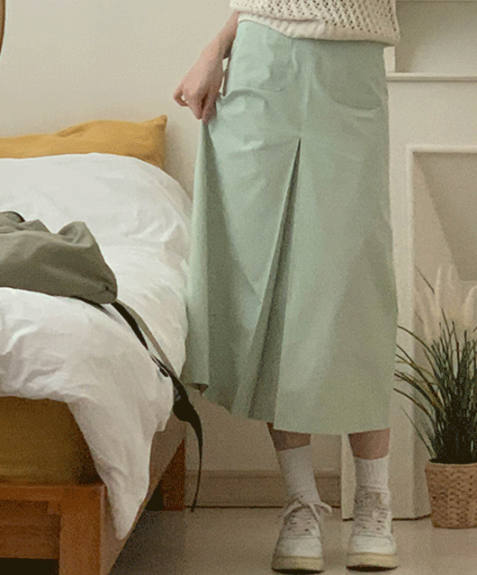 Hoop pintuck long skirt (2color)